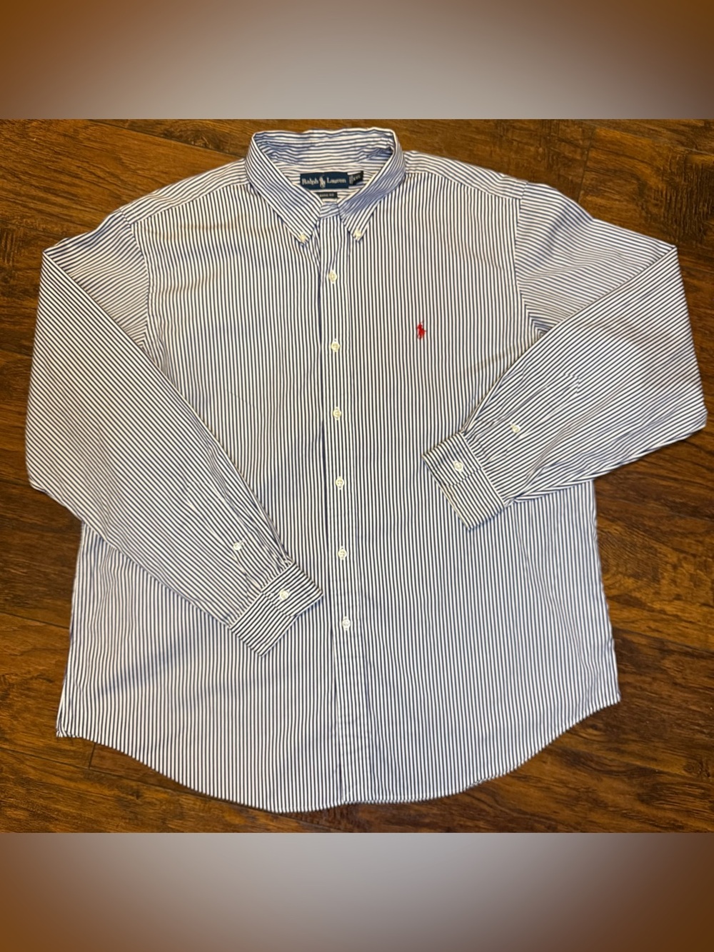 Ralph Lauren Men's Vintage Button-Down Shirt Navy White Striped XXL Red Pony